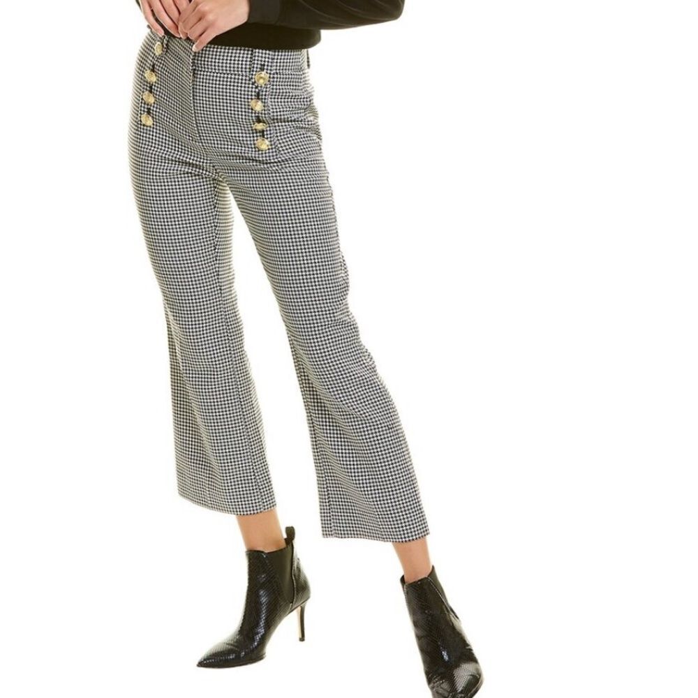 NWT Derek Lam 10 Crosby Corinna Crop Flare Sailor Pant Black/White Tweed Sz. 6